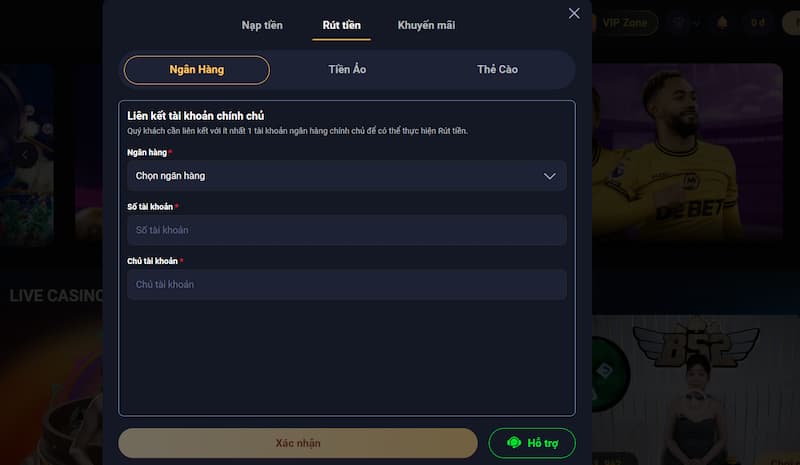 rút tiền Kingbet86 qua ngân hàng